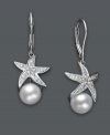 Infuse your look with summery shimmer! These stunning drop earrings highlight diamond-accented starfish with an exquisite cultured freshwater pearl drop (8 mm). Set in sterling silver. Approximate drop: 1-1/4 inches.
