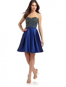 THE LOOKStrapless sweetheart necklineBeaded bodiceBelted waistFull pleated skirtBack zip closureFully linedTHE FITAbout 22 from natural waistTHE MATERIAL85% polyester/15% silkCARE & ORIGINDry cleanImportedModel shown is 5'10 (178cm) wearing US size 4. THE LOOKStrapless sweetheart necklineBeaded bodiceBelted waistFull pleated skirtBack zip closureFully linedTHE FITAbout 22 from natural waistTHE MATERIAL85% polyester/15% silkCARE & ORIGINDry cleanImportedModel shown is 5'10 (178cm) wearing US size 4.