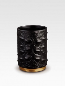 A touch of the wild for the office, den or bedroom, beautifully crafted in porcelain with crocodile texture and goldplated edges. PorcelainGoldplated edges3H X 2 diam.Wipe cleanImported A touch of the wild for the office, den or bedroom, beautifully crafted in porcelain with crocodile texture and goldplated edges. PorcelainGoldplated edges3H X 2 diam.Wipe cleanImported