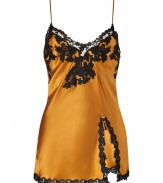 Stylish camisole top made of fine, golden yellow silk - From the Italian luxury house of La Perla - Elegant lace inserts - Sexy lace border and side slit - The top falls loose, yet snug - Glamorous and seductive at the same time, a great lingerie basic for special occasions