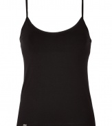 Stylish camisole in fine, black modal and cotton blend - Especially comfortable and flattering, thanks to a touch of stretch - Soft, lighter weight material ideal for layering - Gently fitted, with slim straps and a round neckline - Cut to hit at hips and contour curves - Versatile, sexy and indispensable! - Pair with the matching panty