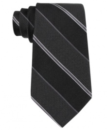 Sport stripes and this DKNY silk tie for instant notice-me style.
