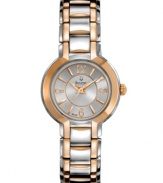 Accents of rose-gold lend playful sophistication to the classic styling of this steel Bulova watch.
