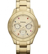 Drops of bright color take this golden watch from Fossil's Stella collection to beautiful heights.