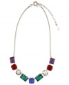 Colorfully coordinated, this statement necklace from Nine West is crafted from silver-tone mixed metal. The accents adorning it give it a vibrant touch. Approximate length: 16 inches + 2-inch extender.