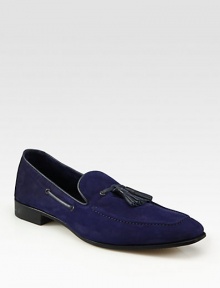 Classic loafer style is decorated with a front tassel, crafted in supple suede.Suede upperLeather liningLeather soleMade in Italy Classic loafer style is decorated with a front tassel, crafted in supple suede.Suede upperLeather liningLeather soleMade in Italy