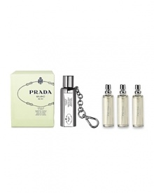 INFUSION D'IRIS, PRADA PARFUMS' NEWEST SCENT, IS NOW AVAILABLE IN PARFUM DE SAC PURSE SPRAYThe elusive yet timeless scent of Infusion d'Iris, the newest fragrance from Prada, is now available in Parfum de Sac, the sleek refillable purse spray.Both a must-have accessory and a convenient scent spray, the Parfum de Sac features an elegant chain and snap clip that attaches to bags or belt carriers. The streamlined stainless steel design recalls the strong, clean lines of Prada fragrance bottles, imposing an unmistakably contemporary aura. The vaporizer also features an engraved metal plaque listing the fragrance's main ingredients.The Parfum de Sac is accompanied by three 10ml refills and is also available in other Prada Eau de Parfum scents: Intense, Classic and Tendre. INFUSION D'IRIS, PRADA PARFUMS' NEWEST SCENT, IS NOW AVAILABLE IN PARFUM DE SAC PURSE SPRAYThe elusive yet timeless scent of Infusion d'Iris, the newest fragrance from Prada, is now available in Parfum de Sac, the sleek refillable purse spray.Both a must-have accessory and a convenient scent spray, the Parfum de Sac features an elegant chain and snap clip that attaches to bags or belt carriers. The streamlined stainless steel design recalls the strong, clean lines of Prada fragrance bottles, imposing an unmistakably contemporary aura. The vaporizer also features an engraved metal plaque listing the fragrance's main ingredients.The Parfum de Sac is accompanied by three 10ml refills and is also available in other Prada Eau de Parfum scents: Intense, Classic and Tendre.