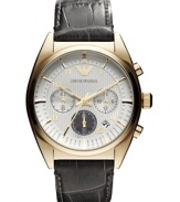 A timeless design can never go wrong. This Emporio Armani watch boasts rich leather and chronograph precision.