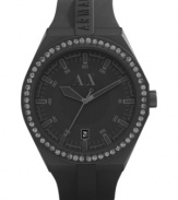 A mysterious unisex watch from AX Armani Exchange that glistens with smoky Swarovski elements.