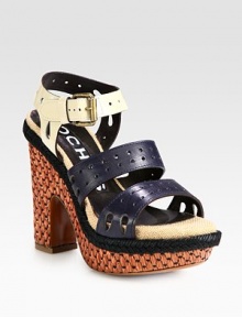 Textured raffia lifts this strappy leather design with perforated details and soft rope edging. Raffia heel, 4½ (115mm)Raffia platform, 1 (25mm)Compares to a 3½ heel (90mm)Leather upperAdjustable ankle strapLeather lining and solePadded insoleMade in Italy Textured raffia lifts this strappy leather design with perforated details and soft rope edging. Raffia heel, 4½ (115mm)Raffia platform, 1 (25mm)Compares to a 3½ heel (90mm)Leather upperAdjustable ankle strapLeather lining and solePadded insoleMade in Italy