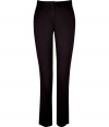 Stylish pants in fine, black cotton and nylon blend - Truly comfortable, thanks to a touch of stretch - Slim cut flares gently at hem, crease detail accentuates a long, lean silhouette - Tab closure, with zip fly and belt loops - Medium rise, with chic, single white button and contrast white fabric trim at back pocket - Versatile and polished, an indispensable basic -  Style with light cashmere pullovers, silk blouses and draped tops