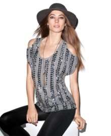 Sequins and sexy shoulder cutouts make an alluring combination! INC's fluid-draped top works with everything from jeans to a mini skirt. Sequins and sexy shoulder cutouts make an alluring combination! INC's fluid-draped top works with everything from jeans to a mini skirt.