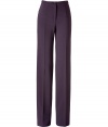 Elegant pant in a fine wool blend - Small stretch content, super comfortable - In a beautiful new fall color, plum - A classic, with a high waisted fit, straight legs and figure-flattering pleats - Nothing looks smarter, more serious, but also fashionable in the office - Ingenious 24/7 - A must-have basic in your business wardrobe - Wear these pants for day with a blouse and cardigan, for evening, with a silk blouse and a biker jacket