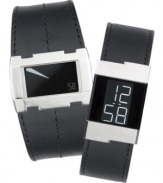 Å digital Kenneth Cole New York watch with a sleek sensibility. Features slim, leather strap and stainless steel case. Shown on right.