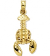 A crustacean has never looked so chic! This adorable lobster charm features a 3-dimensional design and a polished 14k gold setting. Chain not included. Approximate length: 9/10 inch. Approximate width: 4/10 inch.
