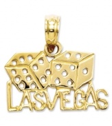 C'mon lucky snake eyes! This cut-out charm features two rolling dice and the words Las Vegas. Crafted in 14k gold. Chain not included. Approximate length: 1/2 inch. Approximate width: 6/10 inch.