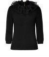 From party-perfect to workweek chic, this cashmere sweater with a removable ruffled collar from Marc by Marc Jacobs is a stylish fix for any fashion rut - Detachable ruffled lace collar, three-quarter sleeves, slim fit, exposed back zip closure - Wear with a frilly mini skirt, cropped trousers, or skinny jeans