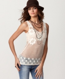 Lace-y & racy, Free People's tank adds some boho edge to your look. Pair it with destroyed denim for added street cred! Lace-y & racy, Free People's tank adds some boho edge to your look. Pair it with destroyed denim for added street cred!