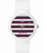 80's retro comes back with the vibrant colors and preppy stripes of this unisex Goa watch by Lacoste.