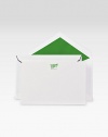 These statement-making cards, letter-pressed in green with French horn design and corresponding lined envelopes, are perfect for any occasion.Includes 10 cards and 10 hand-bordered lined envelopesBlank insideHigh-quality, Crane's lettra® fluorescent white cotton paperEach, about 4W X 6HMade in USA