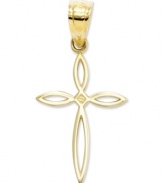 A beautiful cross is the perfect way to show your faith. This passion cross design is crafted from 14k gold. Chain not included. Approximate length: 9/10 inch. Approximate width: 1/2 inch.