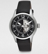A handsome design with automatic movement in stainless steel casing and a sophisticated leather strap.Automatic movementRound bezelWater resistant to 10ATMSecond handStainless steel case: 41.5mm(1.63)Leather braceletImported
