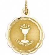 The perfect First Communion gift, this commemorative charm will be a symbolic addition to his/her collection. Crafted in 14k gold. Chain not included. Approximate length: 9/10 inch. Approximate width: 3/5 inch.