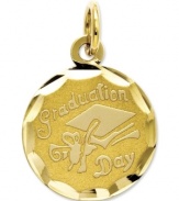 The perfect Graduation Day gift, this commemorative charm will make the perfect addition to his/her collection. Crafted in 14k gold. Chain not included. Approximate length: 9/10 inch. Approximate width: 3/5 inch.