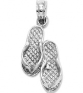 Add everyone's favorite warm-weather shoe to your collection. These fancy flip flops make the perfect addition to your beach collection. Crafted in 14k white gold. Approximate length: 9/10 inch. Approximate width: 4/10 inch.