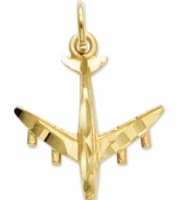The perfect addition for the jet setter on the go! This intricate 3-dimensional charm features an airplane crafted in 14k gold. Chain not included. Approximate length: 8/10 inch. Approximate width: 6/10 inch.