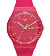 Hot pink for the warm season: an athletic Swatch watch in bold color from the Rubine Rebel collection.
