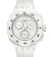 Set the tone for your day with this whiteout chronograph Mister Pure collection Swatch watch.