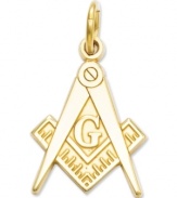 An iconic symbol of freemasonry, this 14k gold charm is the perfect way to commemorate this 16th century fraternal organization. Approximate length: 8/10 inch. Approximate width: 4/10 inch.