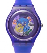 Pretty pops of purple showcase sporty style on this Purple Lacquered collection Swatch watch.