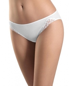 Flatter your shape in soft cotton high-cut bikini with swiss lace detail at hips. Flatter your shape in soft cotton high-cut bikini with swiss lace detail at hips.