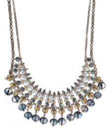 A pretty palette of ombre glass beads (4-10 mm) decorate this chic frontal necklace from c.A.K.e. by Ali Khan. Crafted in gold tone mixed metal. Approximate length: 14 inches + 3-inch extender. Approximate drop: 1-3/4 inches. A pretty palette of ombre glass beads (4-10 mm) decorate this chic frontal necklace from c.A.K.e. by Ali Khan. Crafted in gold tone mixed metal. Approximate length: 14 inches + 3-inch extender. Approximate drop: 1-3/4 inches.