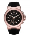 Bright rose-gold tone metal makes an impact against this black-on-black watch by Michael Kors.