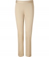 Achieve classic style with these flattering cotton pants from Moschino Cheap & Chic - Wide waistband, straight leg, front crease detail, concealed side zip closure, ankle length - Wear with a silk blouse, platform heels, and an oversized satchel
