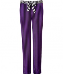 Ultra glamorous with their pattern mix and silky drape, Juicy Coutures striped pants are a seriously stylish take on sleepwear - White and black striped satin tie, black dotted waistband, side slit pockets, dotted lining at ankle for contrast printed cuffs - Straight leg - Wear with a cami and shearling-lined slippers Ultra glamorous with their pattern mix and silky drape, Juicy Coutures striped pants are a seriously stylish take on sleepwear - White and black striped satin tie, black dotted waistband, side slit pockets, dotted lining at ankle for contrast printed cuffs - Straight leg - Wear with a cami and shearling-lined slippers