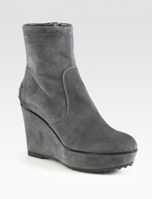 Impeccable craftsmanship defines this platform wedge silhouette of fine Italian suede with patent leather trim. Self-covered wedge, 4 (100mm)Suede platform, 1½ (40mm)Compares to a 2½ heel (65mm)Suede upper with patent leather trimSide zipLeather liningRubber solePadded insoleMade in Italy Impeccable craftsmanship defines this platform wedge silhouette of fine Italian suede with patent leather trim. Self-covered wedge, 4 (100mm)Suede platform, 1½ (40mm)Compares to a 2½ heel (65mm)Suede upper with patent leather trimSide zipLeather liningRubber solePadded insoleMade in Italy