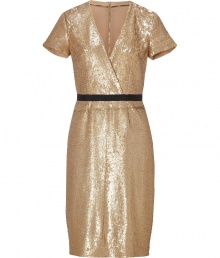 Cut a stunning figure at your most festive evening events in Burberry Londons allover sequined sheath dress - Wrapped bodice, short sleeves, black sash, metal back zip - Tailored fit - Wear with heels and a sleek leather envelope clutch Cut a stunning figure at your most festive evening events in Burberry Londons allover sequined sheath dress - Wrapped bodice, short sleeves, black sash, metal back zip - Tailored fit - Wear with heels and a sleek leather envelope clutch