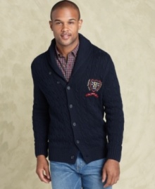 Vary your varsity style with this shawl collar sweater from Tommy Hilfiger.