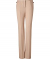 Luxurious pants in fine, cream-colored pure wool stretch - New straight silhouette with a short waistband - Figure-flattering creases - Wonderfully elegant and fashionable, yet simple -  Awesome 24/7 wear - Wear these pants with a blouse and cardigan in the office and in the evening with a chiffon blouse and biker jacket