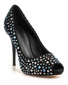 Giuseppe Zanotti liberally scattered a galaxy of starry crystals over these luxe leather pumps. Pair with an LBD to let them shine. Giuseppe Zanotti liberally scattered a galaxy of starry crystals over these luxe leather pumps. Pair with an LBD to let them shine.