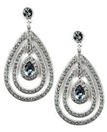 A bolt from the blue. Gorgeous Indian sapphire-hued glass accents adorn these dazzling drop earrings from Givenchy. Featuring a unique orbital silhouette, they're set in silver tone mixed metal. Approximate drop: 2-1/4 inches. A bolt from the blue. Gorgeous Indian sapphire-hued glass accents adorn these dazzling drop earrings from Givenchy. Featuring a unique orbital silhouette, they're set in silver tone mixed metal. Approximate drop: 2-1/4 inches.