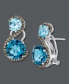 A pair of perfectly, complementary colors. Le Vian's two-stone drop earrings combine two round-cut blue topaz gemstones (7-5/8 ct. t.w.) with swirls of round-cut chocolate diamonds (3/8 ct. t.w.). Set in 14k white gold. Approximate drop: 1 inch.