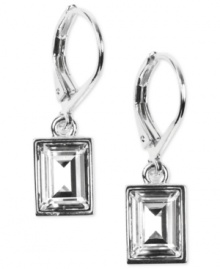 These faceted crystal drop earrings sizzle with understated sophistication. From Givenchy, in silvertone mixed metal with clear stones, measuring approximately one inch in length. These faceted crystal drop earrings sizzle with understated sophistication. From Givenchy, in silvertone mixed metal with clear stones, measuring approximately one inch in length.