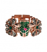 With a bold look and colorful panther head, Mawis crystal embellished bracelet lends a polish of hard-edge elegance to every outfit - Green and pink detailed panther head, rose gold-plated brass - Wear with everything from jeans and tees to cocktail frocks and heels