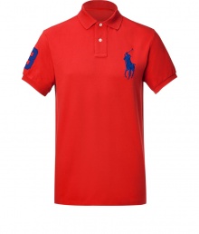 Detailed in breathable and durable cotton mesh, Ralph Laurens big pony polo is a cool modern take on this classic cut style - Small collar, button placket, short sleeves, oversized embroidered polo player at chest, number patch on sleeve, slit sides, high-low hemline - Classic fit - Wear with everything from jeans and sneakers to colored cords and loafers