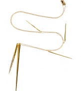 Add a fierce edge to your contemporary look with Alexis Bittars crystal encrusted long spear necklace - Lobster-claw closure, gold-plated brass with tonal silver crystal-embellished detail - Longer length - Wear with everything from tees and blazers to cocktail dresses and fur coats